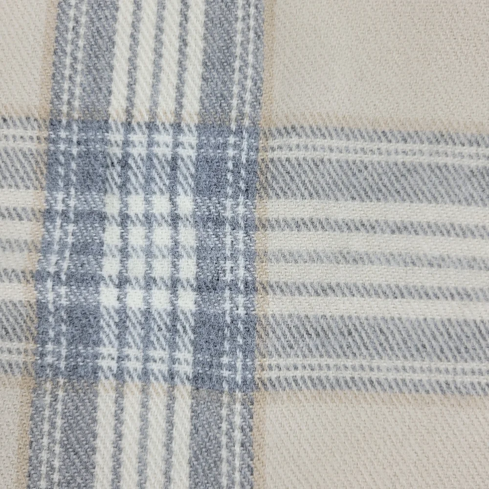 J.Crew Scarf Plaid Neutral Gray Tan Cream Fringe 24x78 Blanket Cottage Cabin